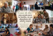 Casas de día: una ayuda para la familia, no un abandono del adulto mayor Adultos mayores participan en actividades recreativas, ejercicio y convivencia en un centro de día, mientras mantienen una estrecha relación con sus familias.